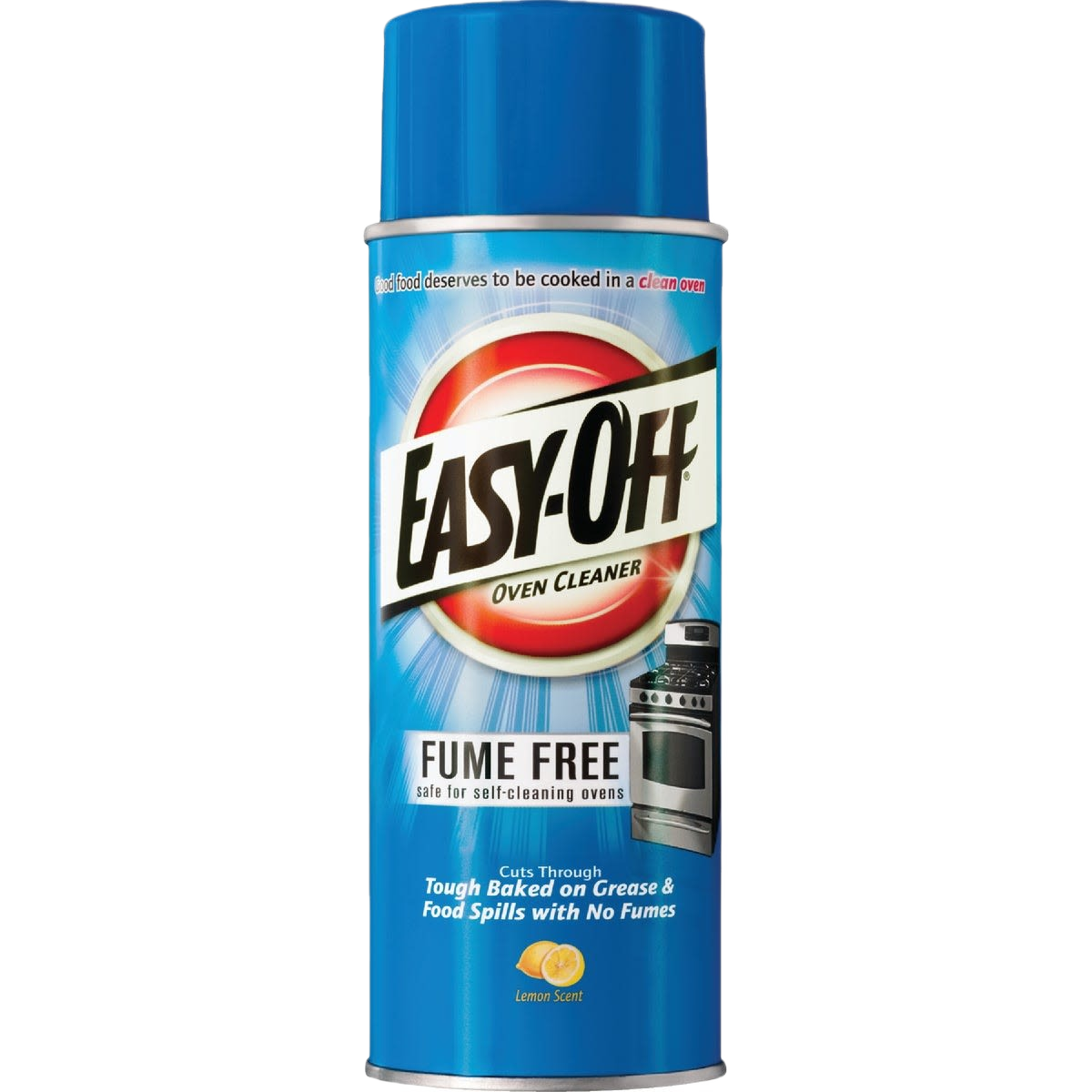 Aerosol can of Easy-Off Fume Free oven cleaner with lemon scent for safe grease and food spill removal