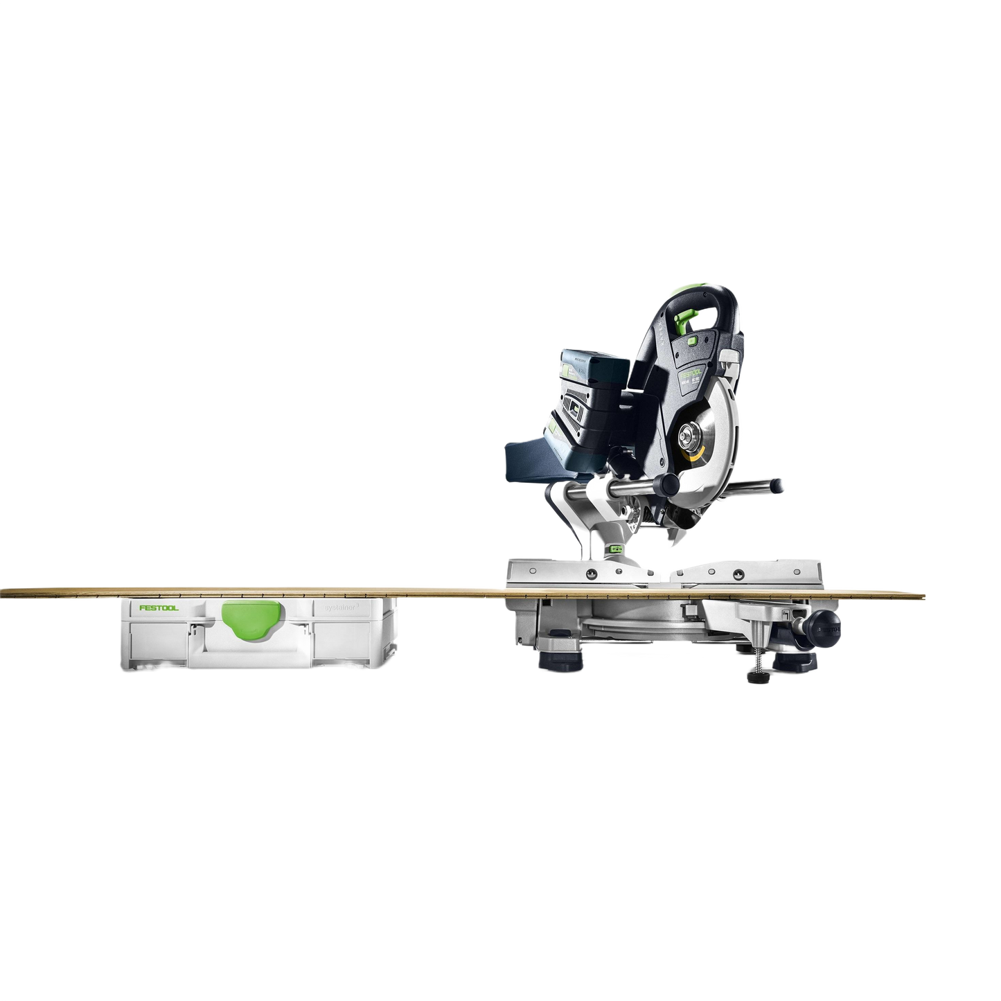 Cordless sliding compound miter saw in gray and green for precise cuts in power tools and home improvement use