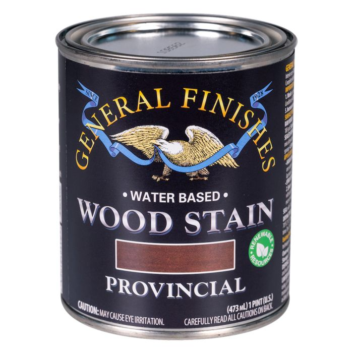 Can of water based wood stain in Provincial color for interior wood finishing and stain supplies under $50