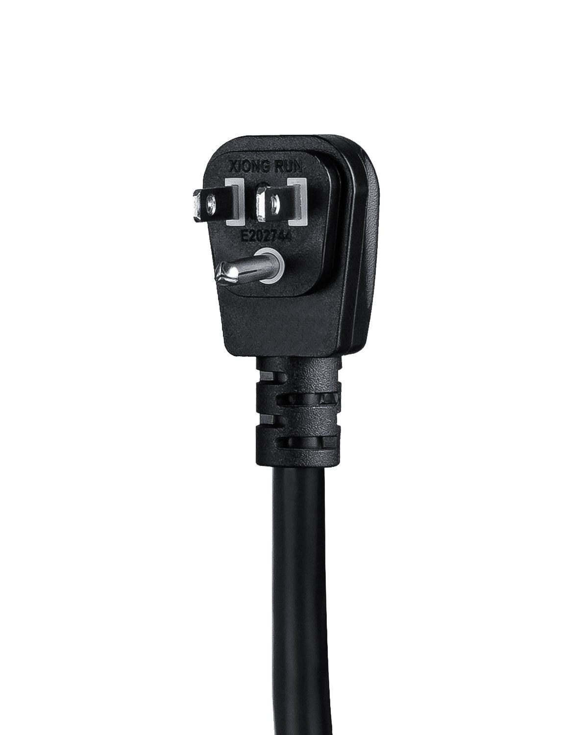 Black three-prong power plug with attached cord for home improvement and kitchen appliance use