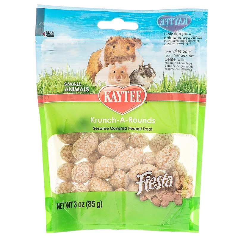 Package of sesame-covered peanut treats for small animals, designed as a crunchy snack option