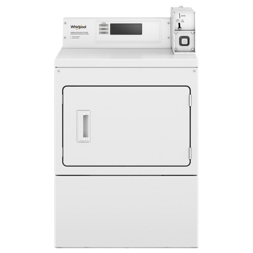 White commercial electric dryer with factory-installed coin drop and digital control panel from Dryers and Appliances collections