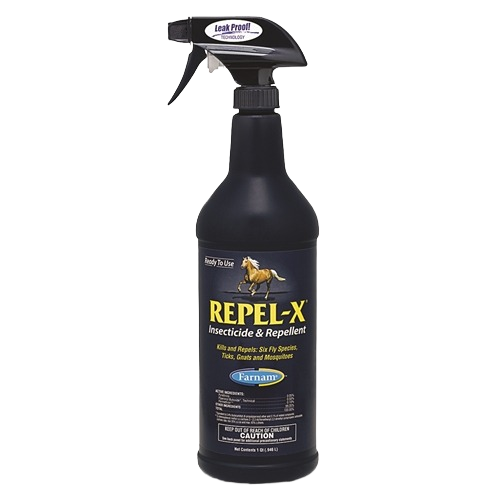 Black spray bottle of Farnam Repel-X insecticide and repellent for home and outdoor pest control tasks
