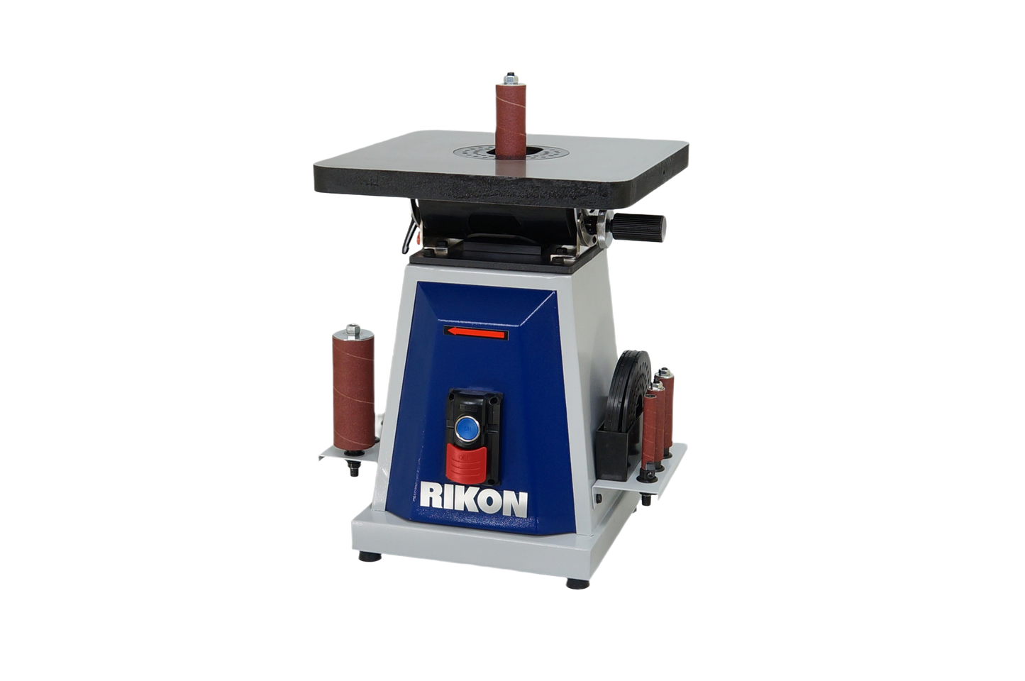 Compact bench top spindle sander with abrasive sleeves for precise curved edge sanding in power tools and stationary machinery collections