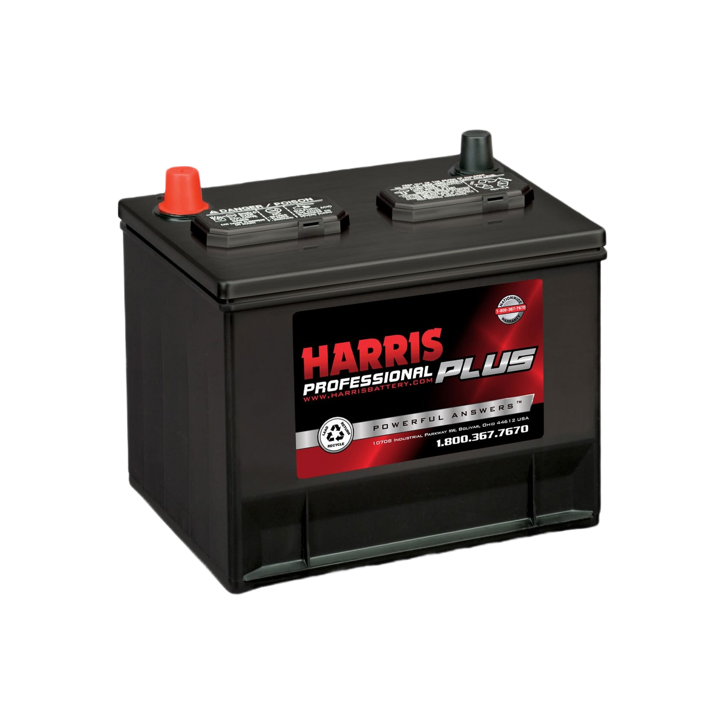 Black automotive 12V flooded lead acid battery with red and black terminals for all products and automotive use