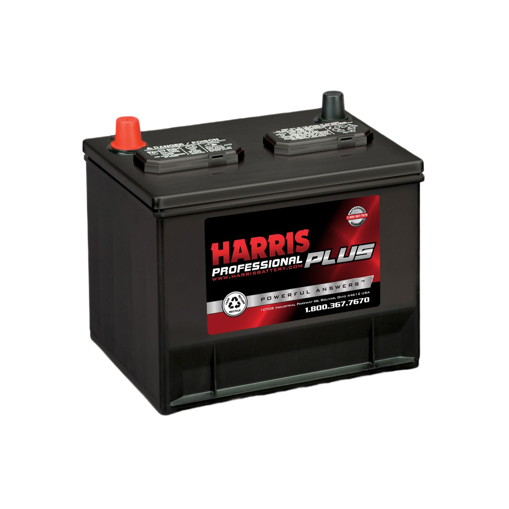 Black automotive 12V flooded lead acid battery with red and black terminals for all products and automotive use