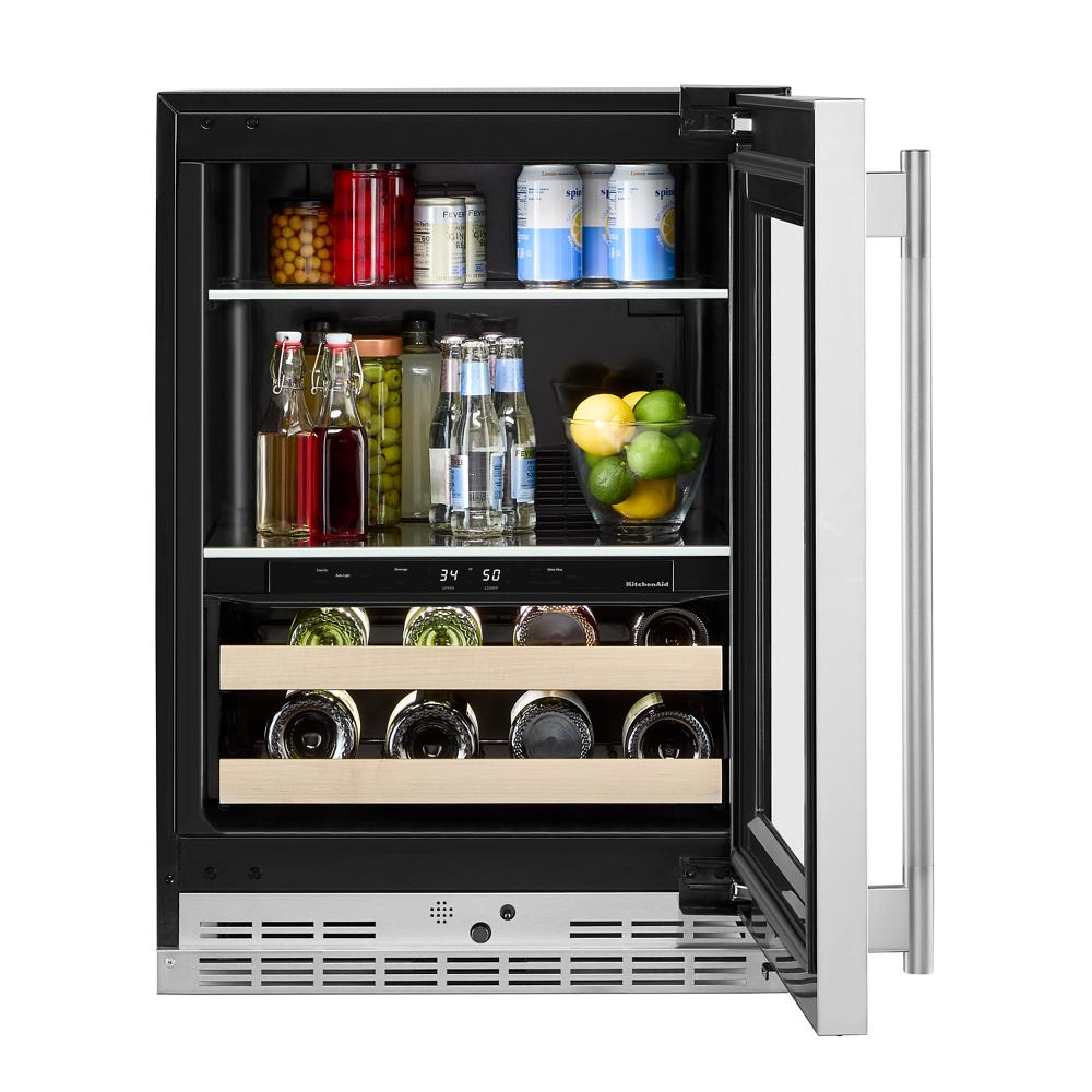 24" Beverage Center with Glass Door and Wood-Front Racks