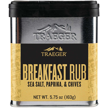 Metal container of Traeger Breakfast Rub featuring paprika, sea salt, and chives for grilling and outdoor cooking under $50 collection