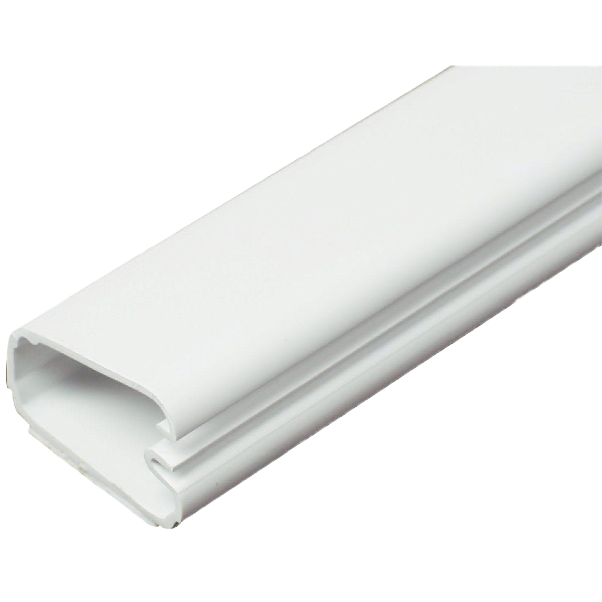White plastic cord channel piece for organizing and concealing cables in electrical and home improvement projects