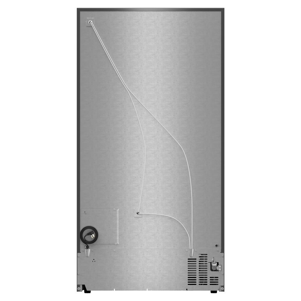 Back view of a stainless steel refrigerator showing wiring and ventilation in refrigerators and appliances collections