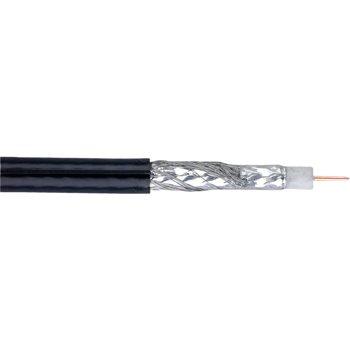 Black coaxial cable with silver foil shielding and copper core for tools and home improvement projects