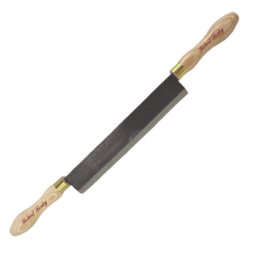 Traditional bent draw knife with wooden handles and steel blade for shaping wood in woodworking under $100 collection