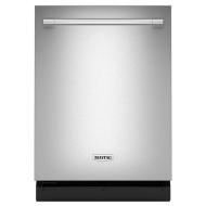 Front view of a stainless steel dishwasher with top controls in kitchen appliances and dishwashers collection