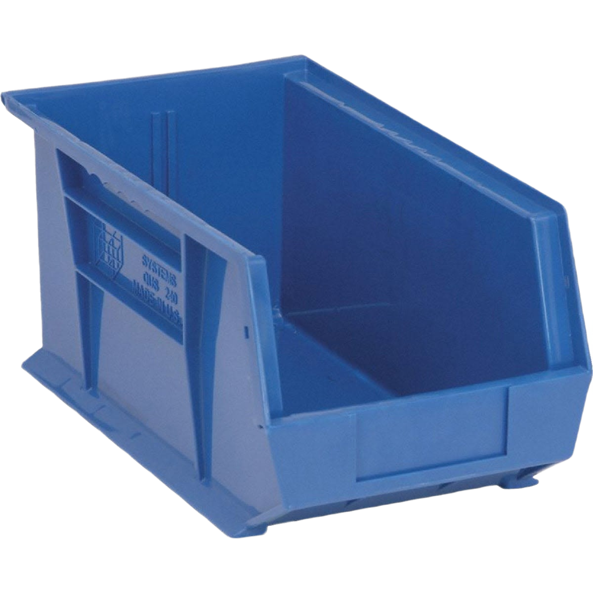 Large blue durable storage bin with wide front opening for easy access in storage and organization collections
