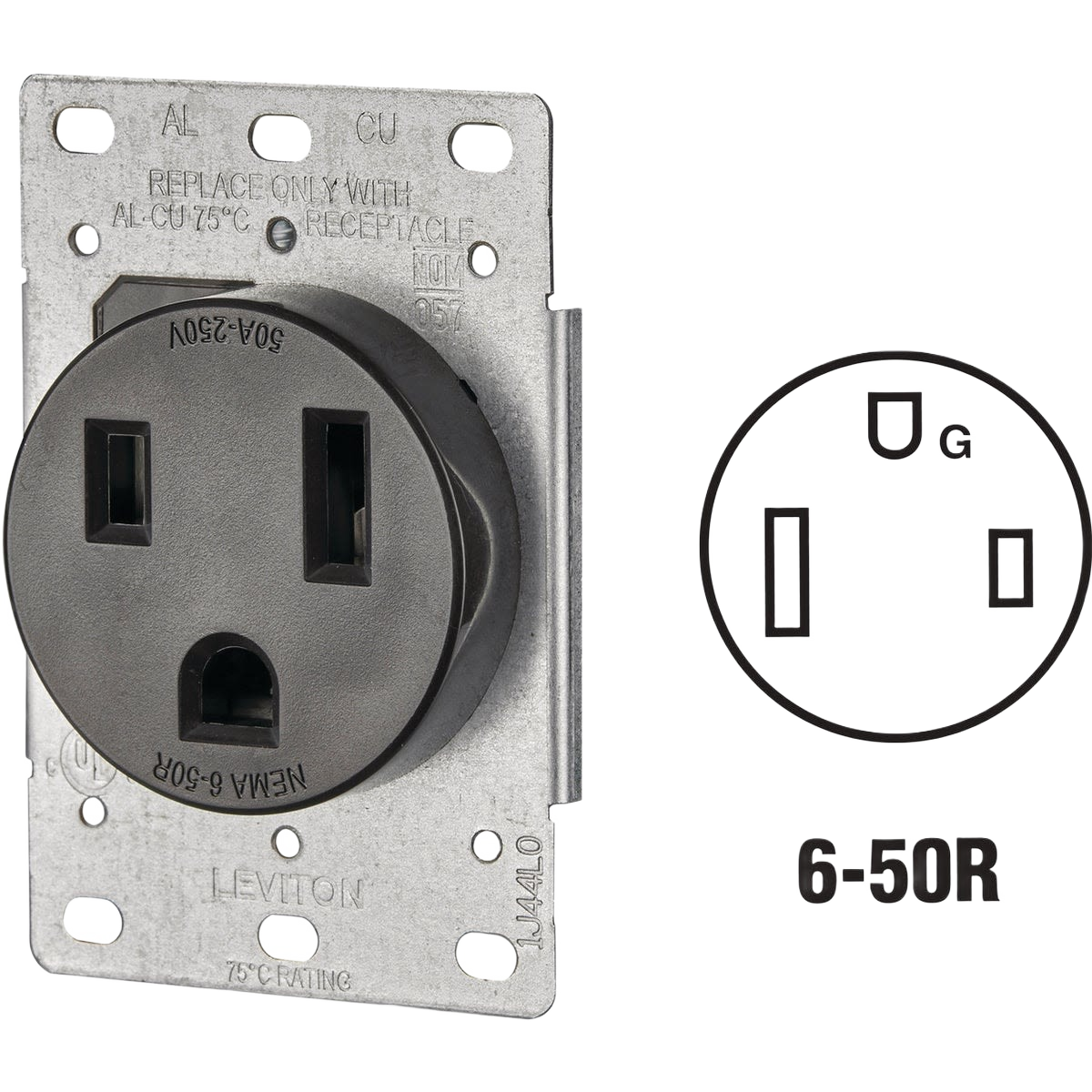 Black 50 amp flush mount electrical outlet with metal mounting plate for welding power connections in home improvement collections