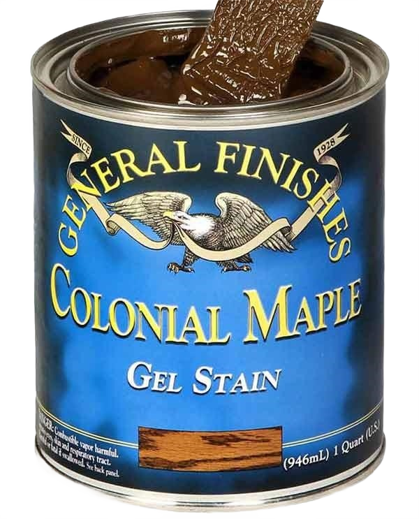 Open can of colonial maple gel stain with wood grain color for interior stains and wood finishing projects under $50 collections