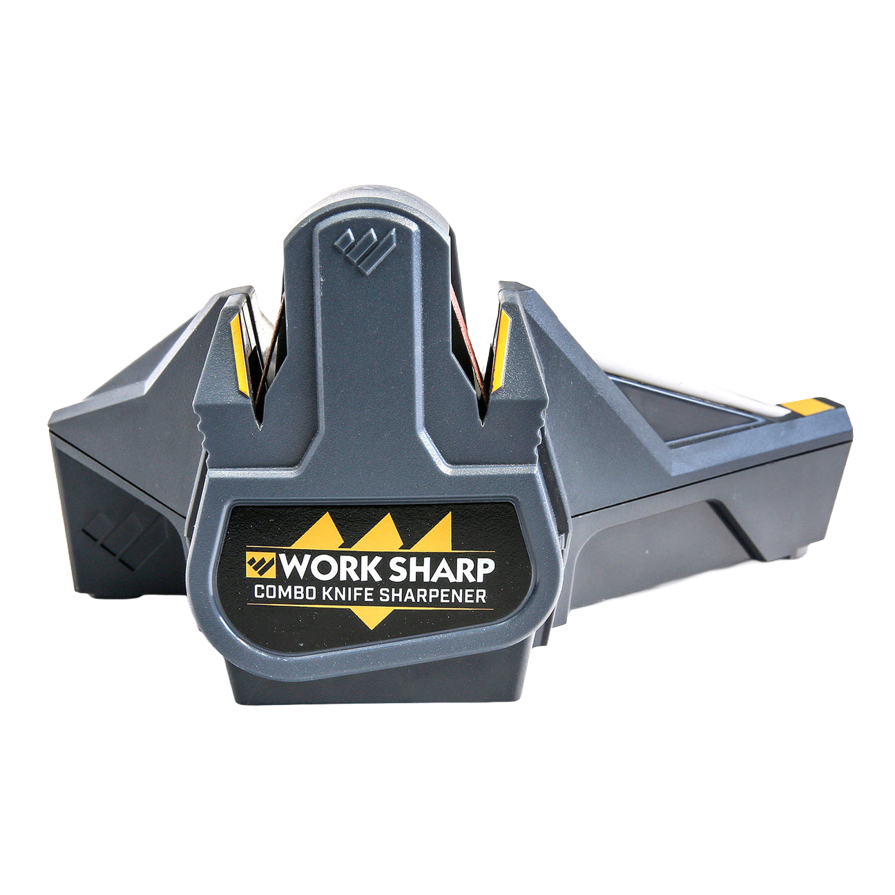 Compact black combo knife sharpener with guided sharpening slots for woodworking tools and hand tools collections