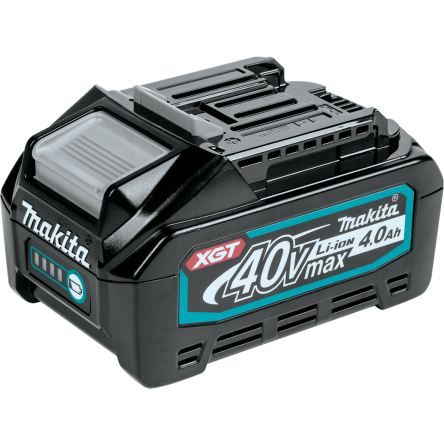 Compact black lithium-ion power tool battery with 40V max output and 4.0 Ah capacity from Makita accessories collection