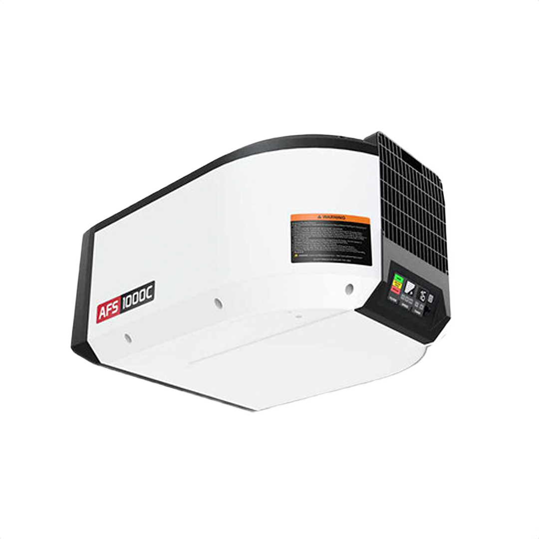 White and black JET air filtration system unit with digital control panel for tools and home improvement use