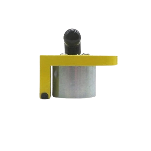 Compact metallic and yellow 90-degree switchable magnet for secure holding in tool and saw accessory collections