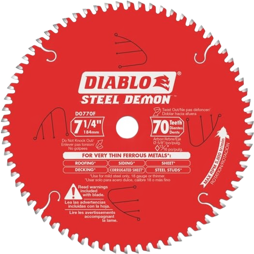 Red Diablo Steel Demon metal saw blade with 70 teeth for cutting roofing, siding, and decking in tool accessories collection