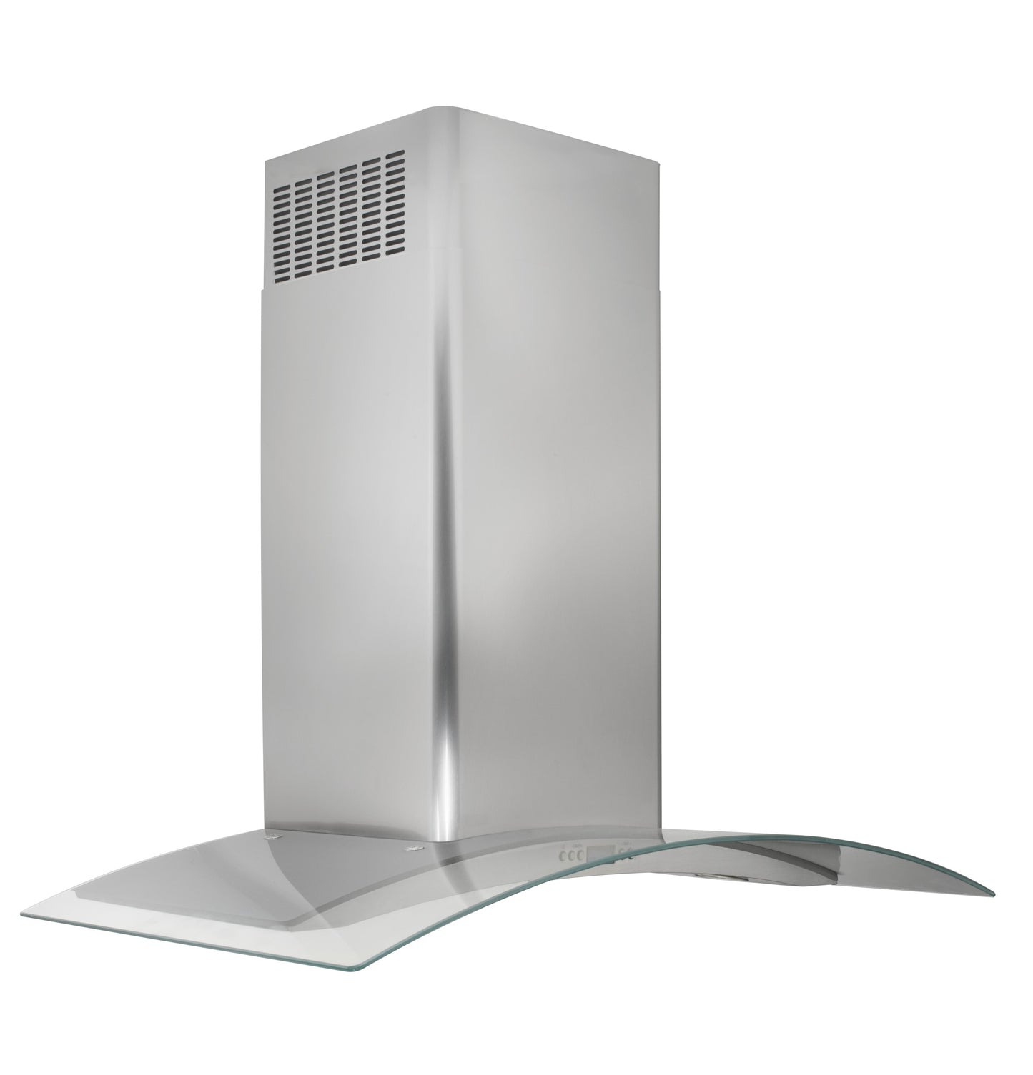 Wall-mounted stainless steel range hood with curved glass canopy in kitchen appliances and range hoods collection