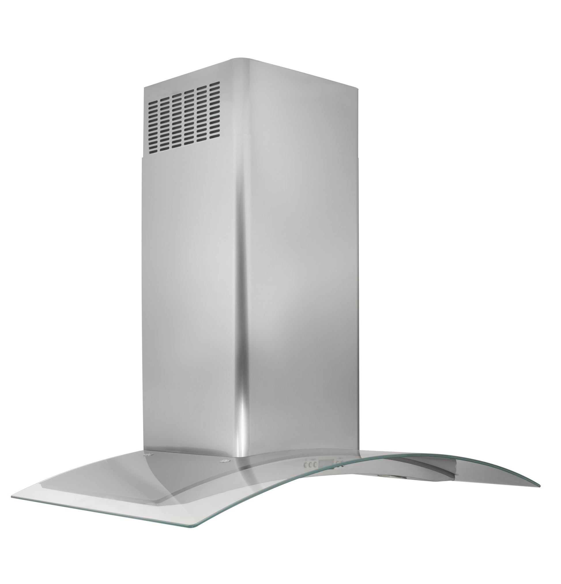 Wall-mounted stainless steel range hood with curved glass canopy in kitchen appliances and range hoods collection