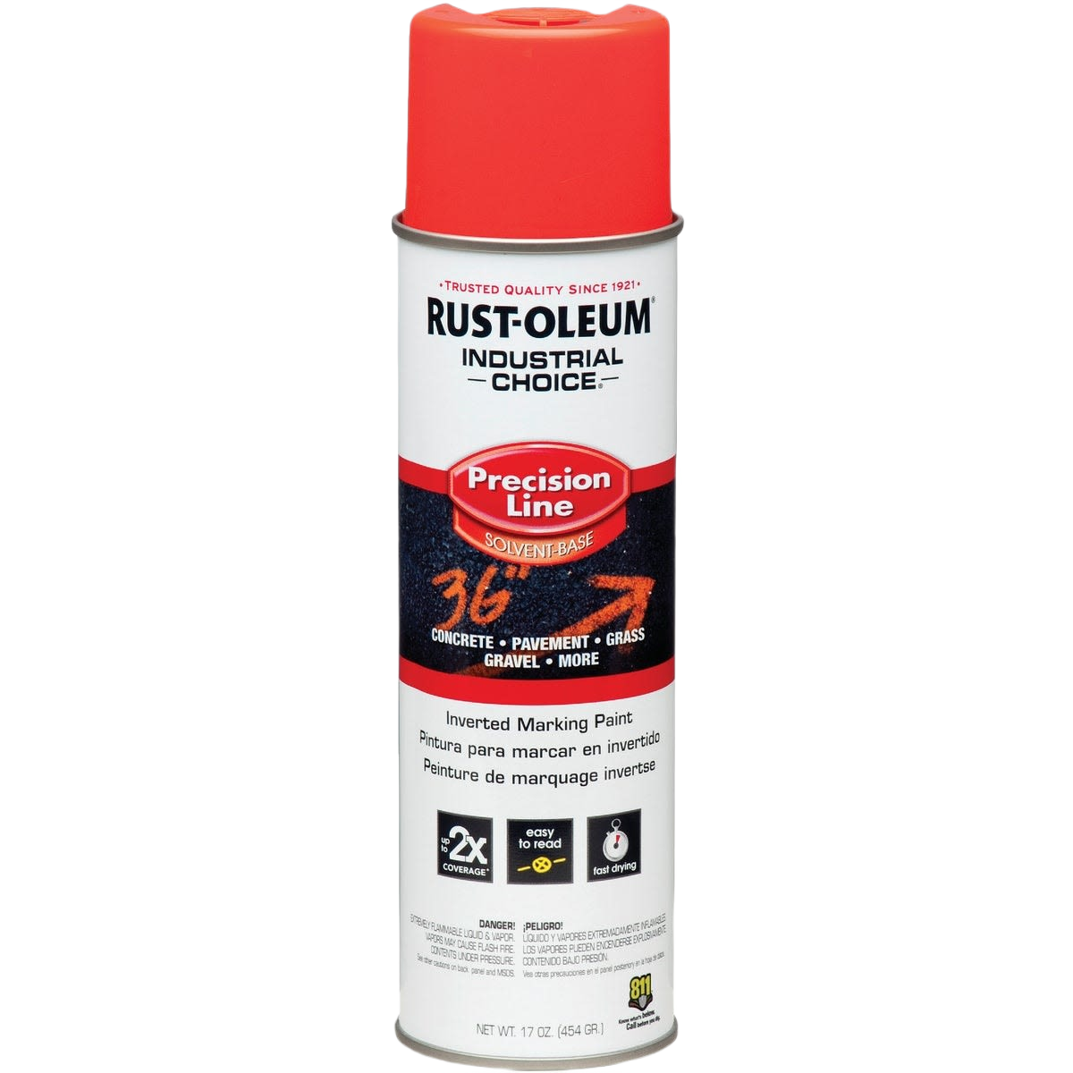 Rust-Oleum Industrial Choice fluorescent red orange marking spray paint for high-visibility home improvement tasks
