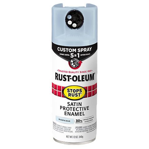 Spray enamel paint in satin peaceful blue with a 5-in-1 adjustable spray nozzle for home improvement projects