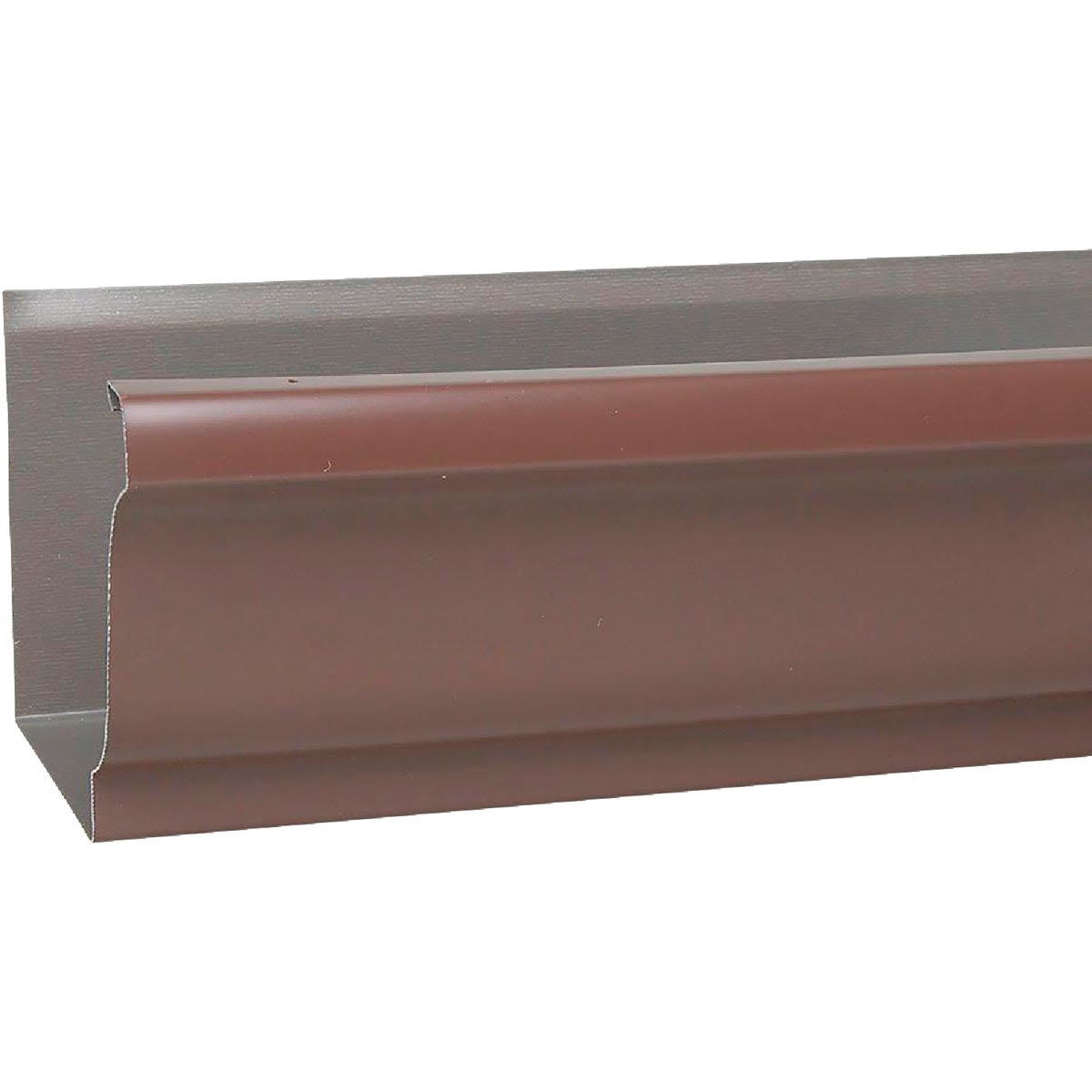 Brown high tensile aluminum K-style gutter section for home improvement and exterior roof drainage use