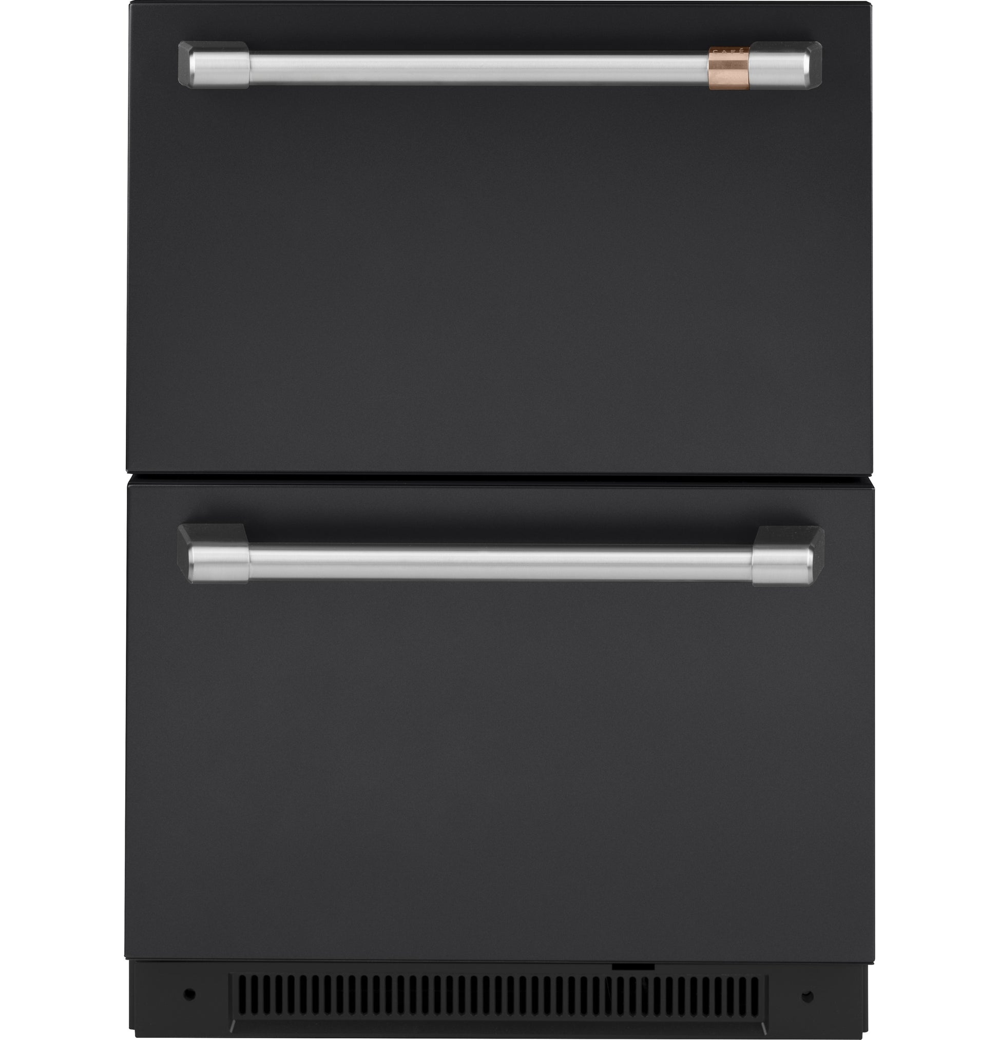 Built-in dual-drawer refrigerator with matte black finish and modern horizontal handles in kitchen appliances collection