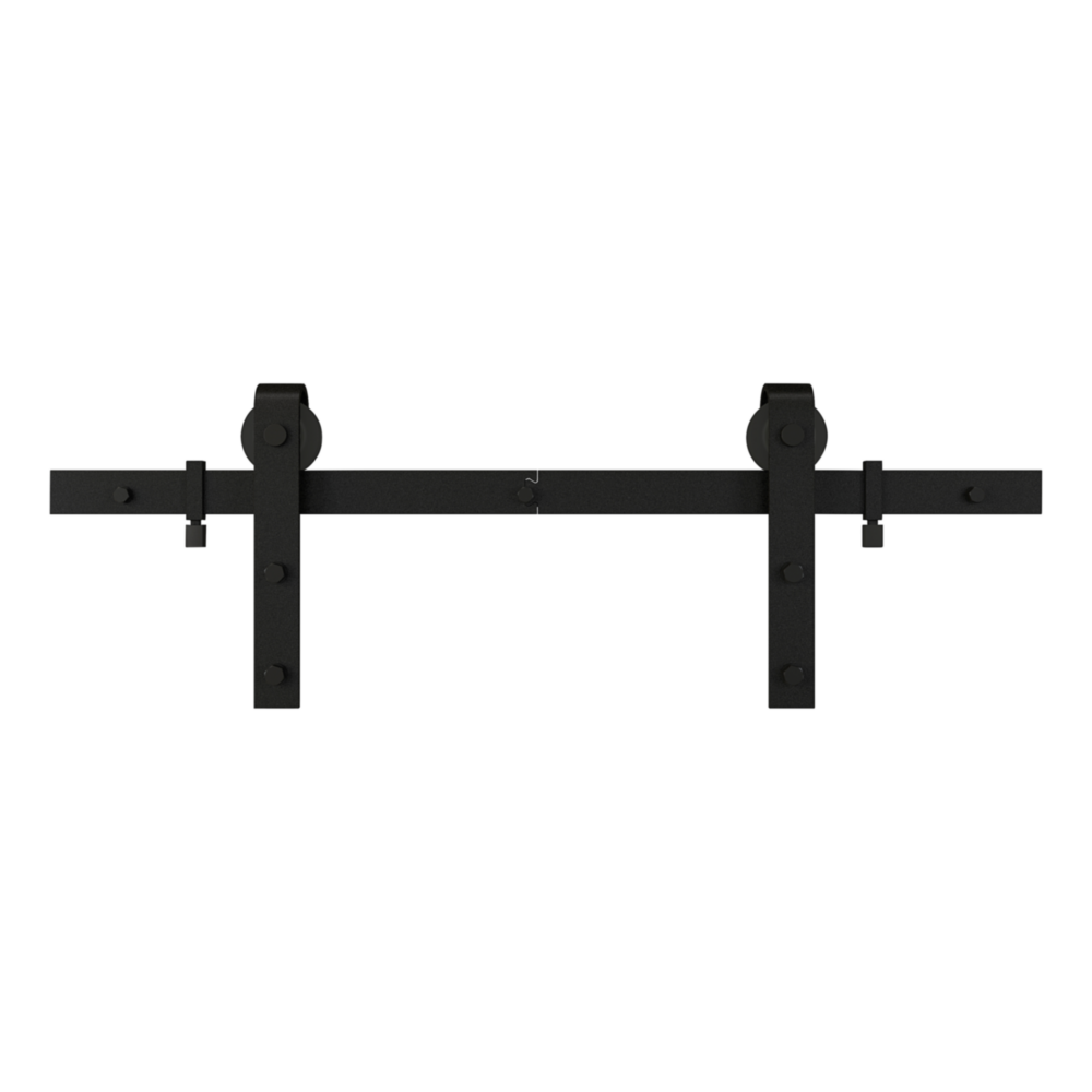 Matte black metal two-piece interior barn door track kit for home improvement and barn door hardware collections