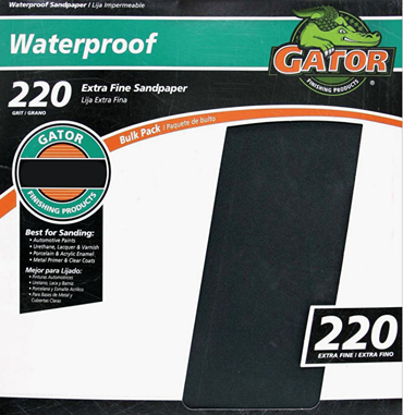 Sheet of extra fine 220 grit waterproof sandpaper by Gator for home improvement and tools projects
