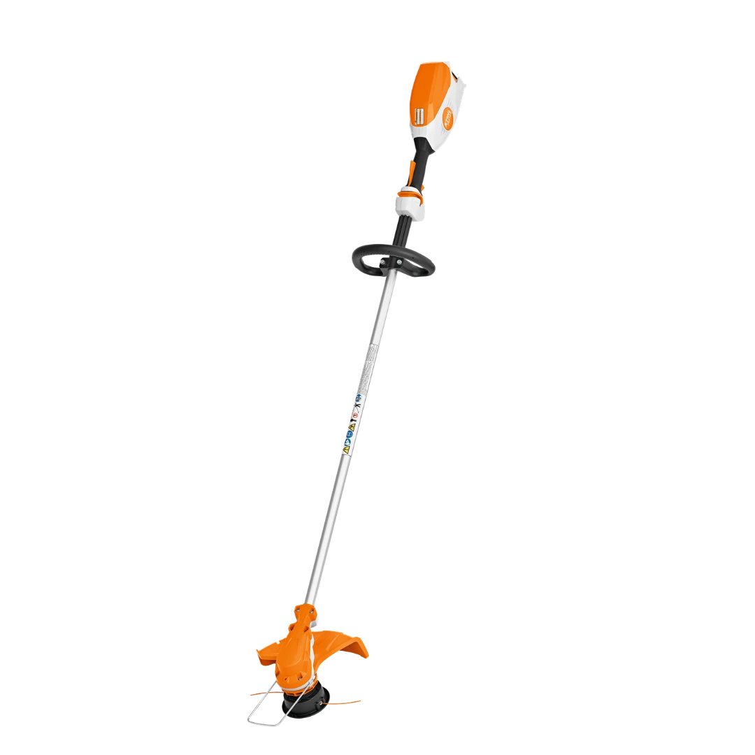 Orange and white cordless trimmer with metal shaft and ergonomic handle for outdoor garden and home improvement tasks