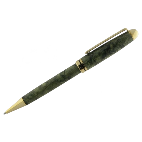 European style ballpoint pen with green marbled barrel and gold-tone accents in woodworking tools collection