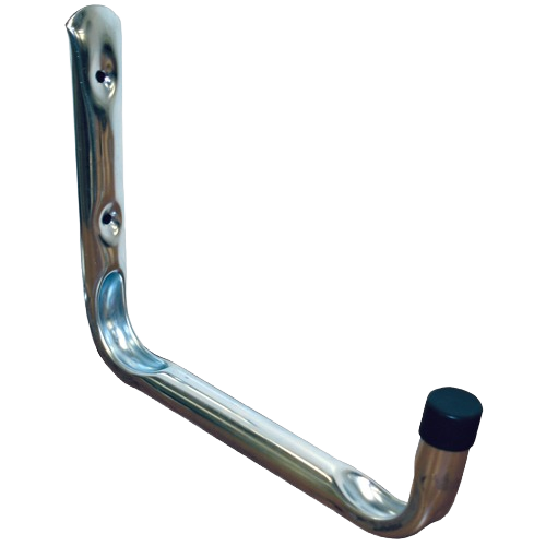 Large zinc-plated storage hook with black protective tip for organizing ladders and gear in hardware collections