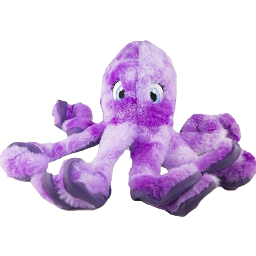 Purple plush octopus dog toy with crinkly legs and built-in squeaker for interactive pet play and gentle chewing fun