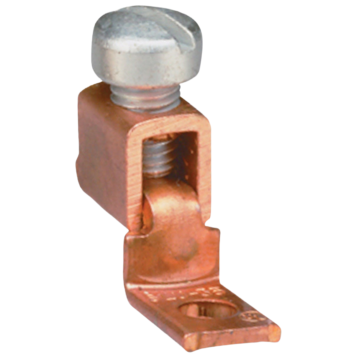 Copper alloy mechanical lug terminal with offset tongue and steel screw for electrical applications under 50 dollars