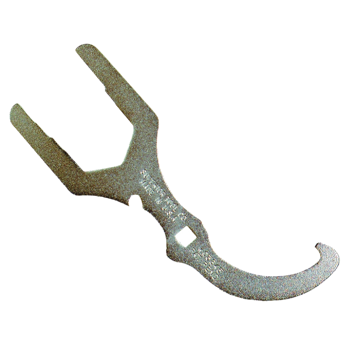 Durable metal wrench with curved hook and dual prongs designed for sink drain removal in home improvement tasks