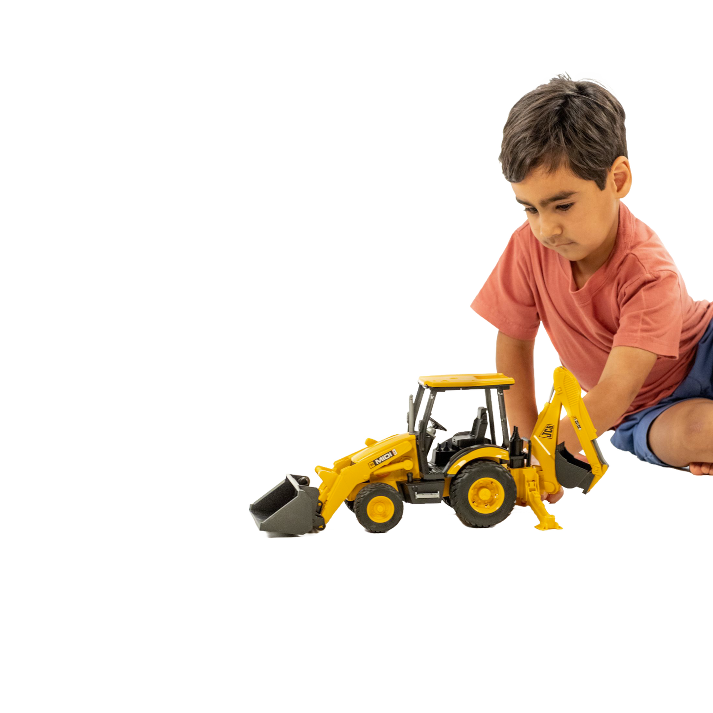 Child playing with yellow and black JCB backhoe loader toy from Bruder Toys in Vehicles & Remote Controlled Toys collection