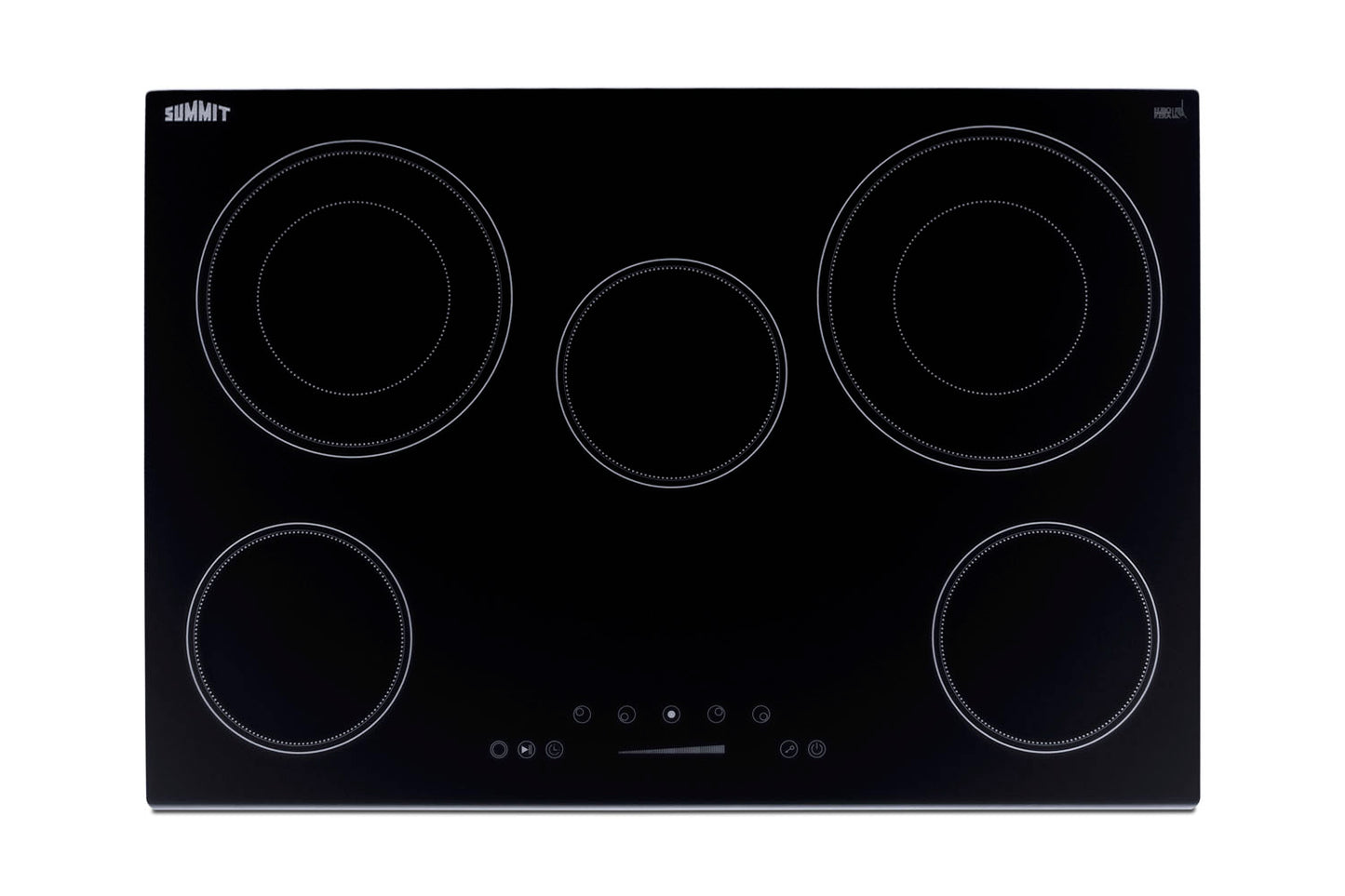 Black radiant cooktop with five burners and touch controls in Cooktops and Kitchen & Kitchenware collections