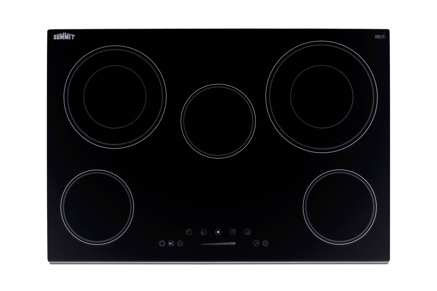 Black radiant cooktop with five burners and touch controls in Cooktops and Kitchen & Kitchenware collections