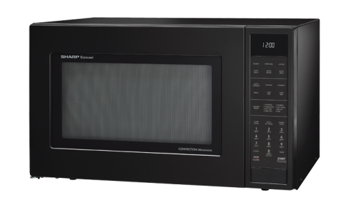 Black 1.5 cu. ft. countertop microwave with convection feature and digital control panel in kitchen appliances collection
