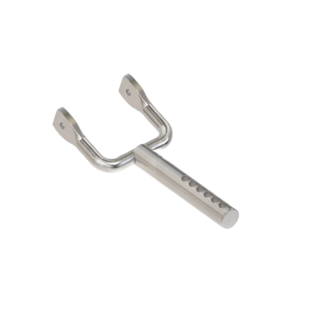 Steel adjustable left-hand gage wheel arm with multiple holes for precise positioning in agricultural equipment maintenance