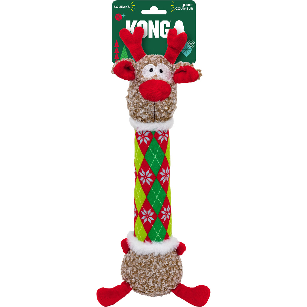 KONG Medium Shakers Luvs Argyle Reindeer Christmas Dog Toy