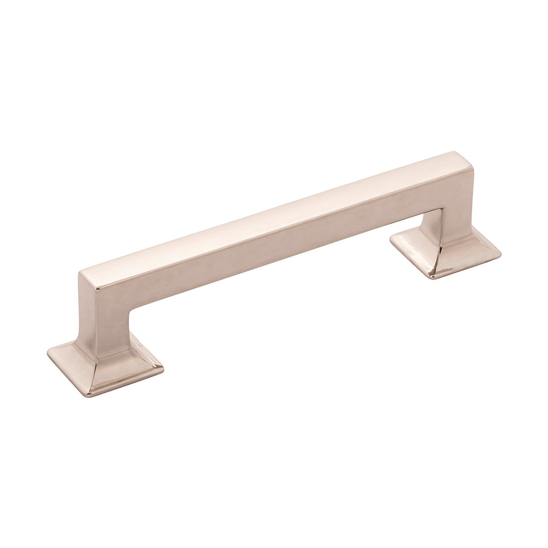 Satin nickel cabinet pull with squared bases blending modern and classic styles for furniture hardware and home improvement