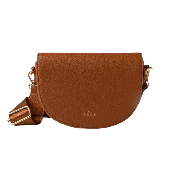 Brown pebbled vegan leather half-moon crossbody with adjustable strap in Accessories and Bags & Wallets under $100 collection