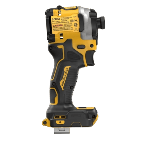 Yellow and black cordless 20V impact driver with brushless motor and ergonomic grip for tools and home improvement tasks