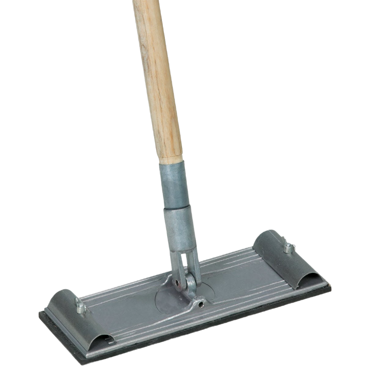 Pole sander with metal head and wooden handle for sanding and smoothing surfaces in home improvement projects