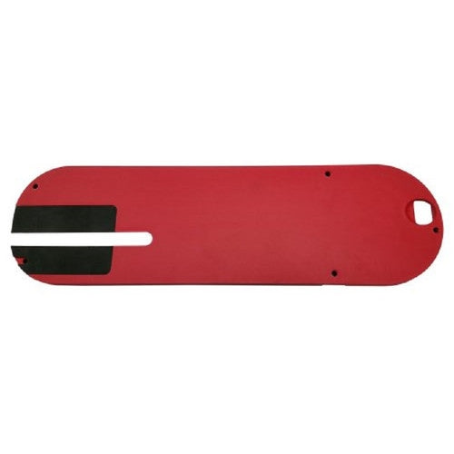 Red zero clearance insert with black slot for a 10-inch blade, designed for saw accessories and power tool use.